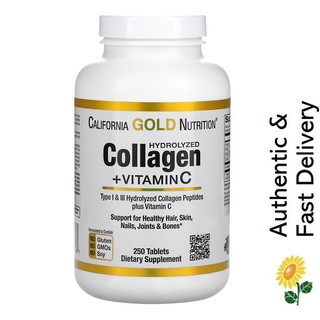 [SG] California Gold Nutrition, Hydrolyzed Collagen Peptides + Vitamin C, Type 1 & 3, 6,000 mg, 250 Tablets