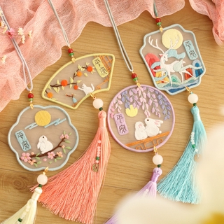 Chinese handmade works (buy three get one hoop) Ping An Fu, embroidered car pendants, hand-embroidered diy materials, cross stitch, homemade Ping Fu car decorations