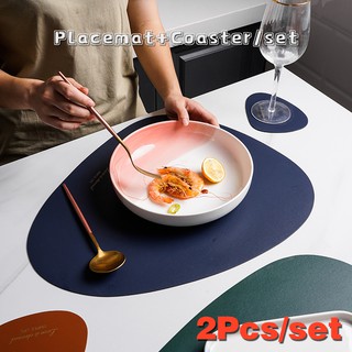 2 pcs/set Stylish Waterproof Leather Placemat Table Mat And Coaster Easy to Clean Stain Resistant Heat Resistant Wipeable Placemats for Dining Kitchen Table