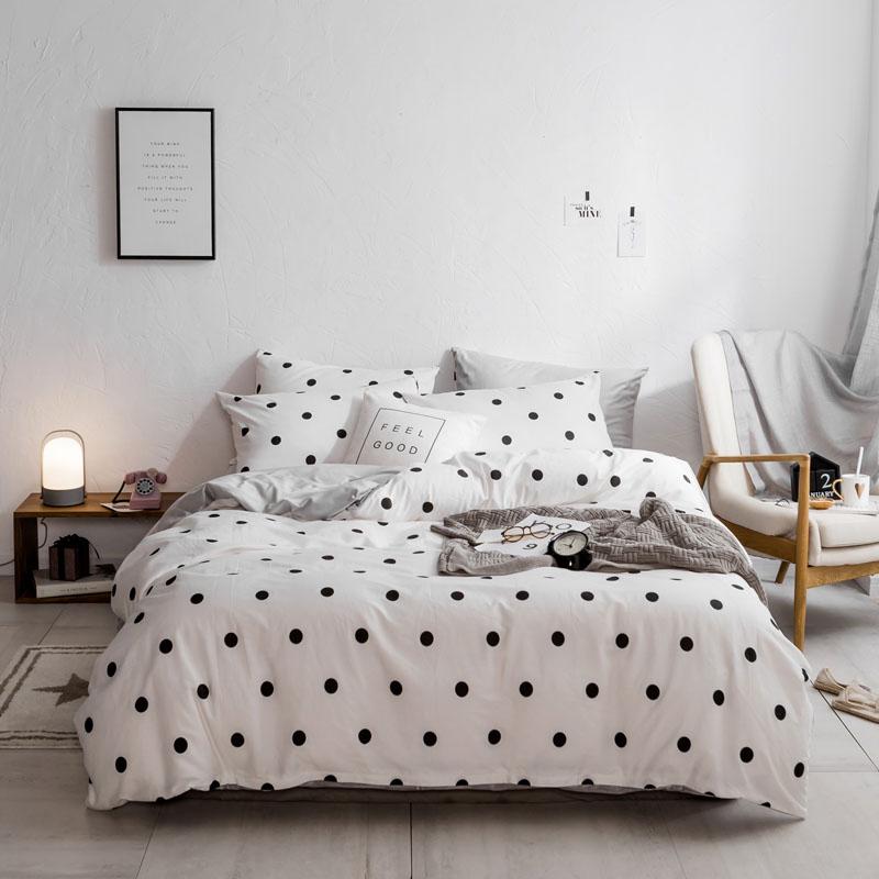 100% Cotton+Flannel 4 in 1 Bedding Set Bedsheet Grid Flat Fitted Comforter Set