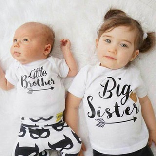 🌟Little Brother& Big Sister Kids Children T-Shirt Newborn Baby Boy Romper