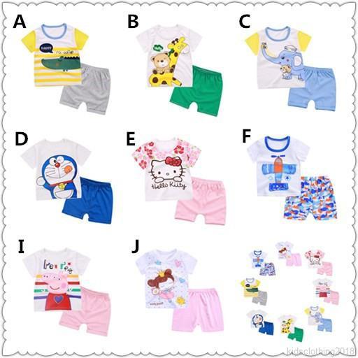 2Pcs Summer Baby Boys Girls Cotton T-Shirt Tops+Shorts Set 0-3Y (1)