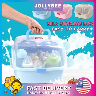 Jollybee Portable Baby Bottle Storage Box Milk Powder Container Dust Proof Wit Drying Rack Kotak Susu Botol Bayi