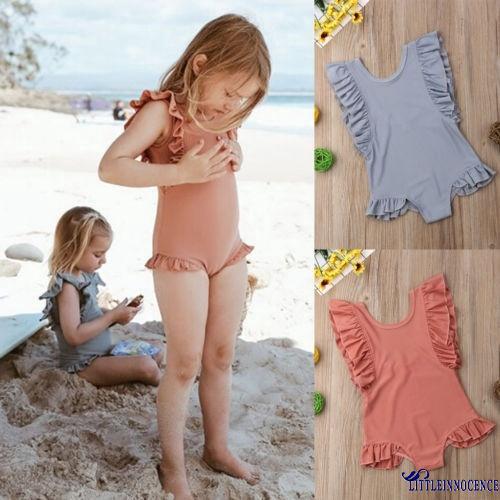 G0I-Kids Toddler Girl Ruffle Sleeve One-Piece Swimwear Backless Swimsuit
