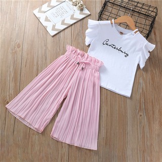 ♥jdzzstore♥ Children Kids Girls Letter T Shirt Tops+Ruffle Loose Pants Outfits Costume