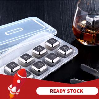 ⌂⌂ 8 Pcs Stainless Steel 304 Whisky Stones Ice Cubes Whiskey Cooler Rocks,Ice Stone With Plastic Box Bar Accessories 【Goob】 (1)