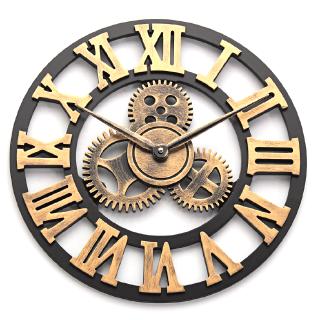 Becornce wonderful♥ Vintage Rustic Wooden Wall Clock Large Gear Roman Numerals