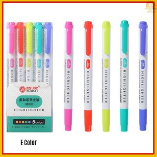 Ready Stock 5 Colors Dual Tip Highlighter Pens Broad Chisel and Fine Tips Marker Pen for for School Students Office Home Supplies