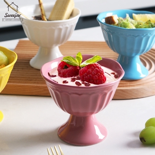 SWEEJAR 2pcs set Ceramics Sundae Cup Dessert Bowl with Stand Breakfast Bowl Yogurt Ice cream Cup Set