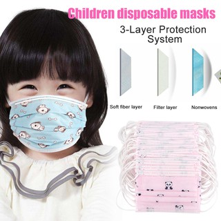 CG 50PCS Kids Cute Disposable Cartoon Printing Mouth Masks 3-Layer Breathable Non-woven Dustproof Mouth Masks