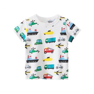 Pure cotton children's boys and girls baby summer white cute cartoon airplane car pattern loose Short Sleeve T-Shirt Top