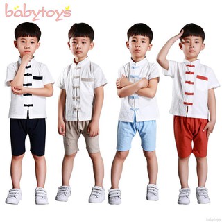 Chinese New Year Dragon Tang Suit Boys T-shirt + Short Pants Outfits Set Clothes