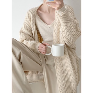 2022 Spring New Style Ivory White Gentle French Retro Thick Hemp Flower Coarse Knitted Long Sweater