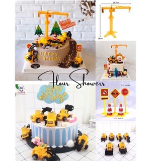 [Shop Malaysia] Ready Stock Construction Crane Truck Cake Topper | Tower Crane | Road Sign | Cake Decoration 工程挖土机蛋糕装饰 泥机车