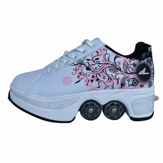 Fashion adult children's Heelys New type of dual purpose roller skates shoes, shoes, shoes, shaking, shoes, shaking, red, four rounds of tiktok, white shoes (1)