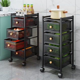 Kitchen Crack Storage Rack for Vegetable Storage Thickened Floor Mobile Trolley Multi-Layer Drawer Fruit Basket