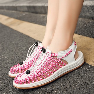Readystock 35-40 LADY's Avant-garde Design Of Woven Mesh Women PINK Sandals Waterproof Non-slip Casual Shoes