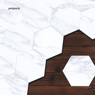 GOTO_10Pcs Hexagonal Marble Style Bathroom Kitchen Decor Tile Sticker Self-adhesive