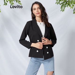 Lovito Casual Plain Basic Tailored Collar Suit L09102 (Black)