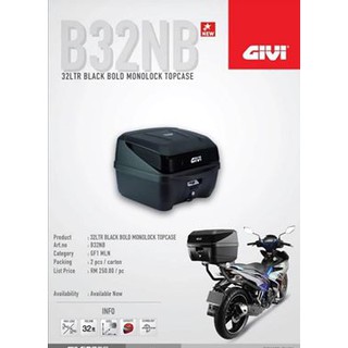 GIVI BOX B32NB BOLD (BLACK EDITION) MONOLOCK ORIGINAL PRODUCT USE FOR YAMAHA Y15ZR LC135 RS150 AND ALL MODEL BIKE
