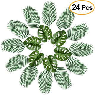 24pcs Artificial Tropical Monstera Leaves Fake Palm Leaves Hawaiian Beach Party