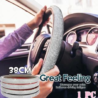 Diamond Leather Steering Wheel Cover with Bling Crystal Rhinestones Universal Fit 15 Inch Anti-Slip Wheel Protector