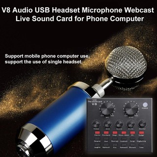 Fa V8 Audio USB Headset Microphone Webcast Live Sound Card for Phone Computer