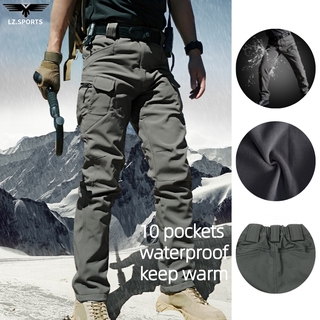 Plush cargo pants men tactical pants slim fit waterproof multi pocket hiking pants overalls training pants work pants