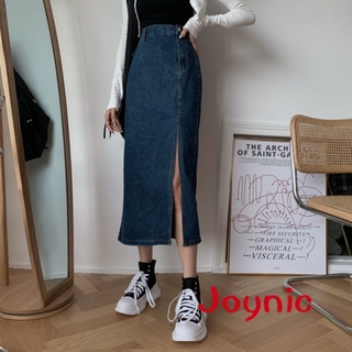 ★joynic☆【S-XL】Autumn and Winter New Design Sense Side Slit Denim Skirt Women's High Waist Slimming Mid-Length Overknee Hip-Wrapped Skirt Denim Skirt Bust Skirt High-Waist Skirt