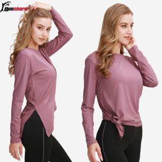 Yoga Clothing Women's Long-Sleeved Suit Loose Quick-drying Running Sports Split Fork Solid Color Fitness Clothes
