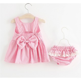 2pcs kids baby girls Clothing Set Sleeveless Striped Dress + Shorts Underwear