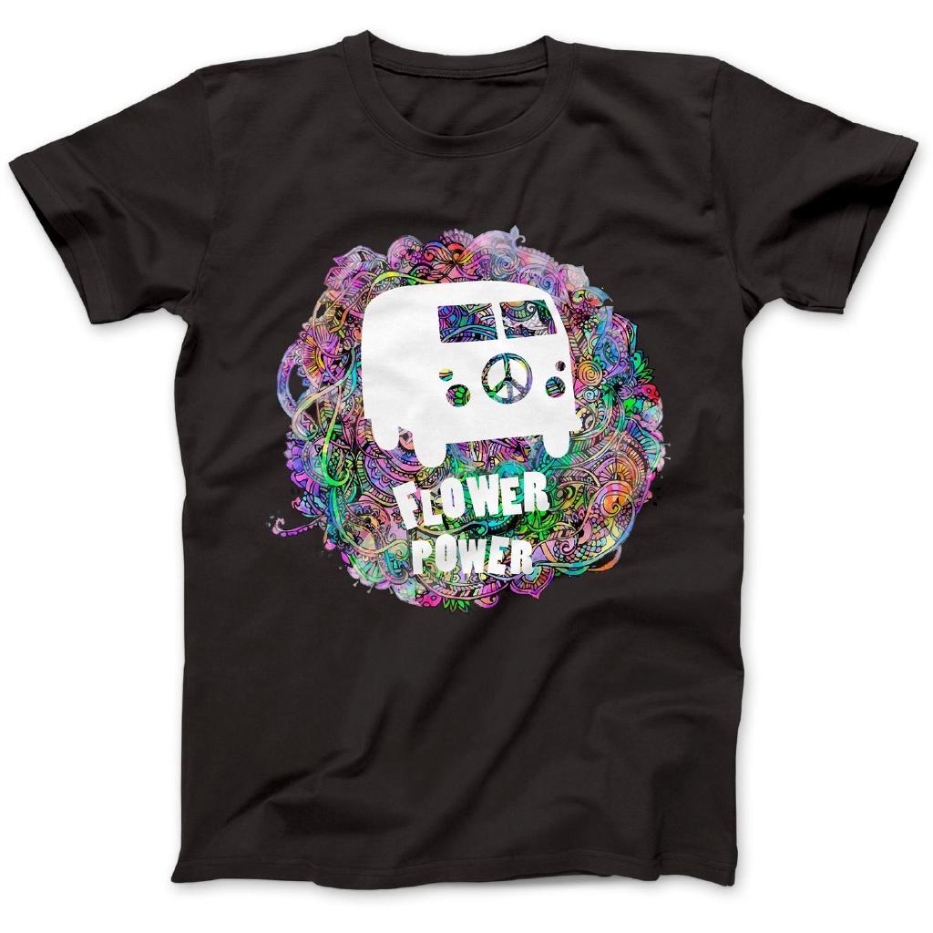 Women's T-Shirt Flower Power Hippie T-Shirt Woodstock Camper Peace&Love