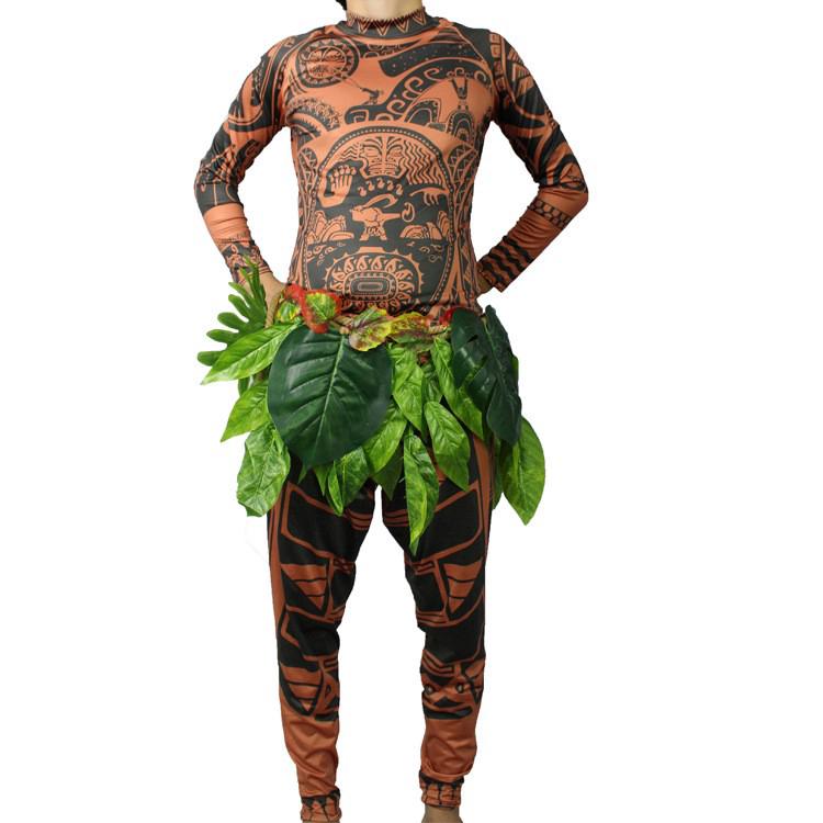 Movie Moana Maui Cosplay Costume Full Sets Halloween Party men Fancy BodySuit