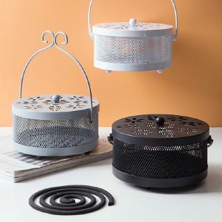 Metal Safe Mosquito Coil Holder Retro Portable Mosquito Incense Burner for Home and Camping -Black