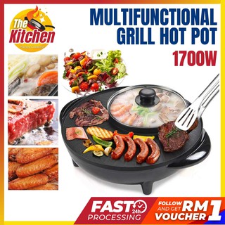 2 In 1 Family BBQ Pot Large Size Steamboat & Grilled Pot Electric Shabu Pot