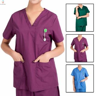 New Clinic Top+pants Janitor Hospital Medical Mens Women Plain Solid Housekeeping V-neck Cotton Short sleeve Uniform