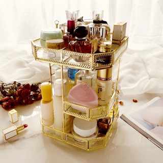 Sliver series brass metal glass cosmetics organizer makeup stackable box