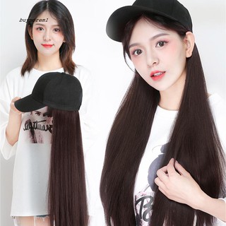 BUYME Creative Women 2 in 1 Long Straight Curly Hair Wig Hairpiece with Baseball Hat (1)