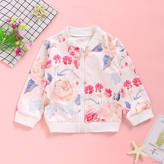 Baby Spring Autumn Girls Cute Cartoon Floral Comfort Slim Thick Warm Jacket Zipper Tops Decorative Pattern