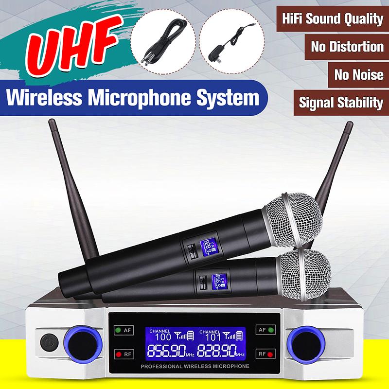 UHF Wireless Microphone System with Dual Handheld Karaoke Mic Kit w/ Display NEW