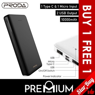 [BUY 1 FREE 1] PRODA 10000mAh Hujon Power Bank 10000 mAh PowerBank PD-P39 P67 Compatible with iPhone