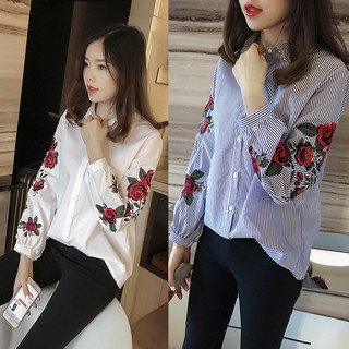 【Ready Stock】Korean Summer Women’ s Casual Floral Long Sleeve Blouse Shirt Tops