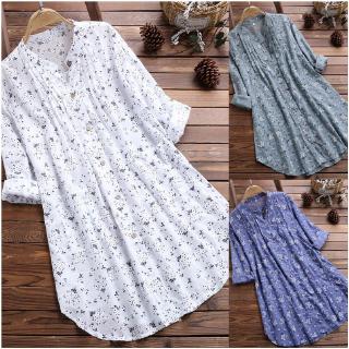 🍒PLUS SIZE💎 Women's V-Neck Pleated Floral Print Long Sleeve Casual Blouse