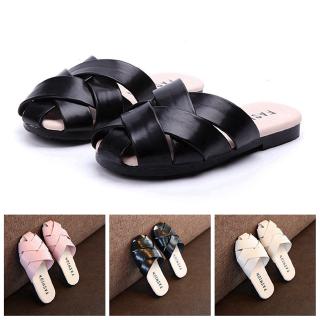 Solid Leather Black Slippers Girls Summer House Shoes Girls Slipper Pink