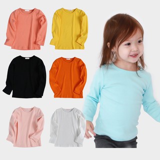 Baby Boys Girls Solid Color Cotton T-shirt Children Long Sleeve Tops Spring Top