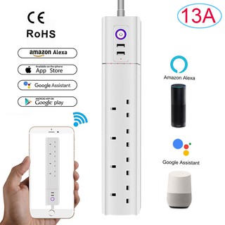 🔥Hot Sales🔥13A WiFi Smart Power Strip 4 AC Outlets UK Plug Sockets 2 USB Remote Control Surge Protector work with Alexa Google Home