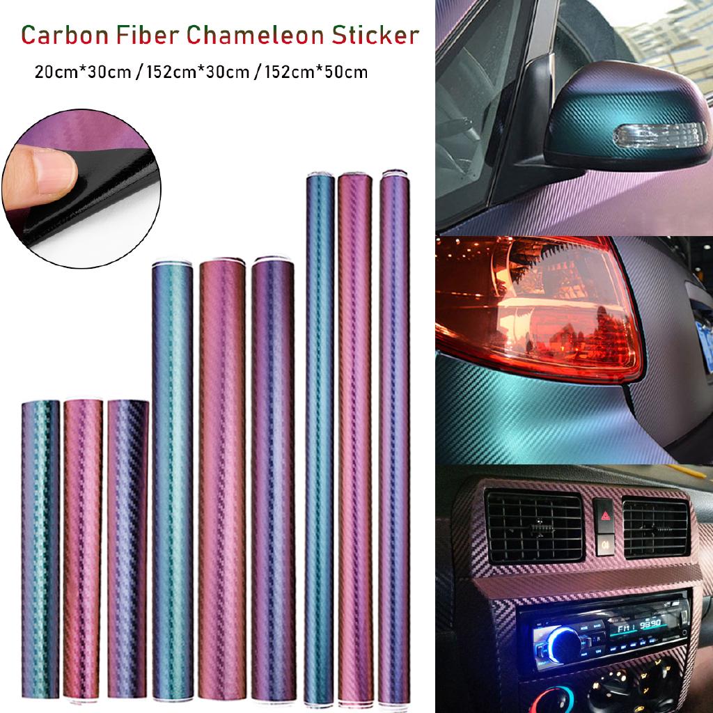 3D Carbon Fiber Vinyl Car Roll Wrap Film Sticker Decal Purple Blue Chameleon DIY