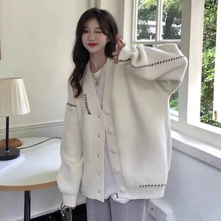 2022 Autumn Winter Style New Korean Version Lazy Loose Casual Cardigan Knitted Outerwear Sweater Women