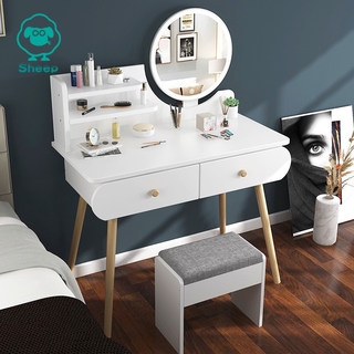 【Ready Stock】Nordic Dressing Table With LED Mirror Bedroom Furniture Makeup Table with Stool