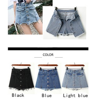 😍Belt Safety Pants 💕 High Quality High Waist Button Denim Skirt - 3 colors